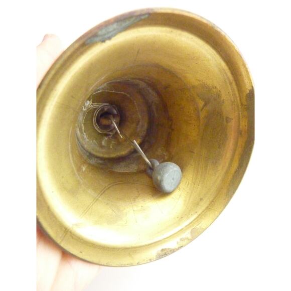 Vintage Brass Hand Bell Black Wood Handle Old School Schoolhouse Bell - Picture 3 of 4